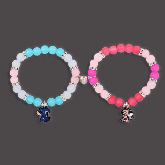 2pc Disney Stitch Heart Matching Magnets Attract Charm Bracelets, Best Friends Bff, Friendship Gifts for Couples, Jewelry