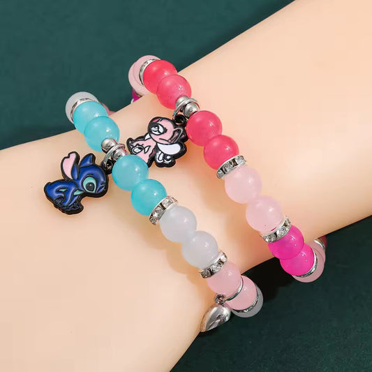 2pc Disney Stitch Heart Matching Magnets Attract Charm Bracelets, Best Friends Bff, Friendship Gifts for Couples, Jewelry